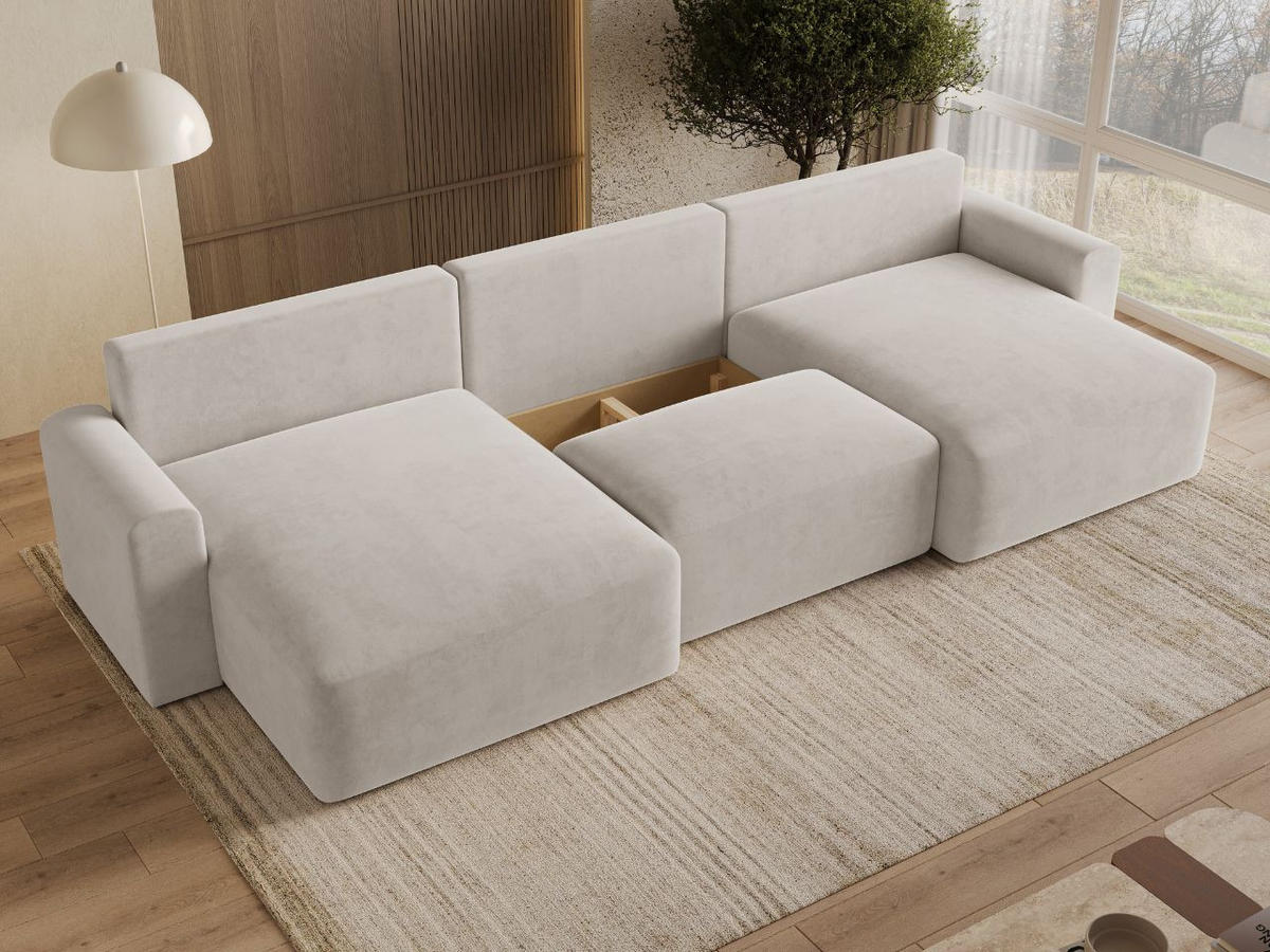 ECKSOFA U Aurora Ecru - Ecru, Holz/Textil (369/145cm) - Graingold