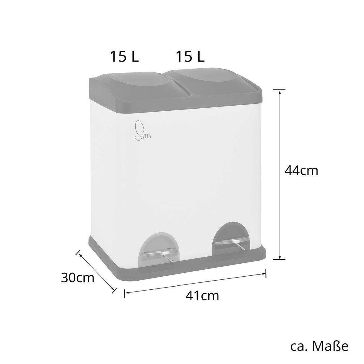 MÜLLEIMER TC2X15 30L 2x15 Treteimer Papierkorb Mülltrennung - Weiß, Metall (41/44/30cm) - SVITA