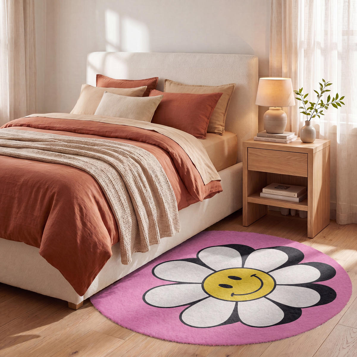 TEPPICH - Smiley - Blume - Rosa - 120x120 cm - Pink, Kunststoff/Textil (120/0.4cm) - OnlyWow