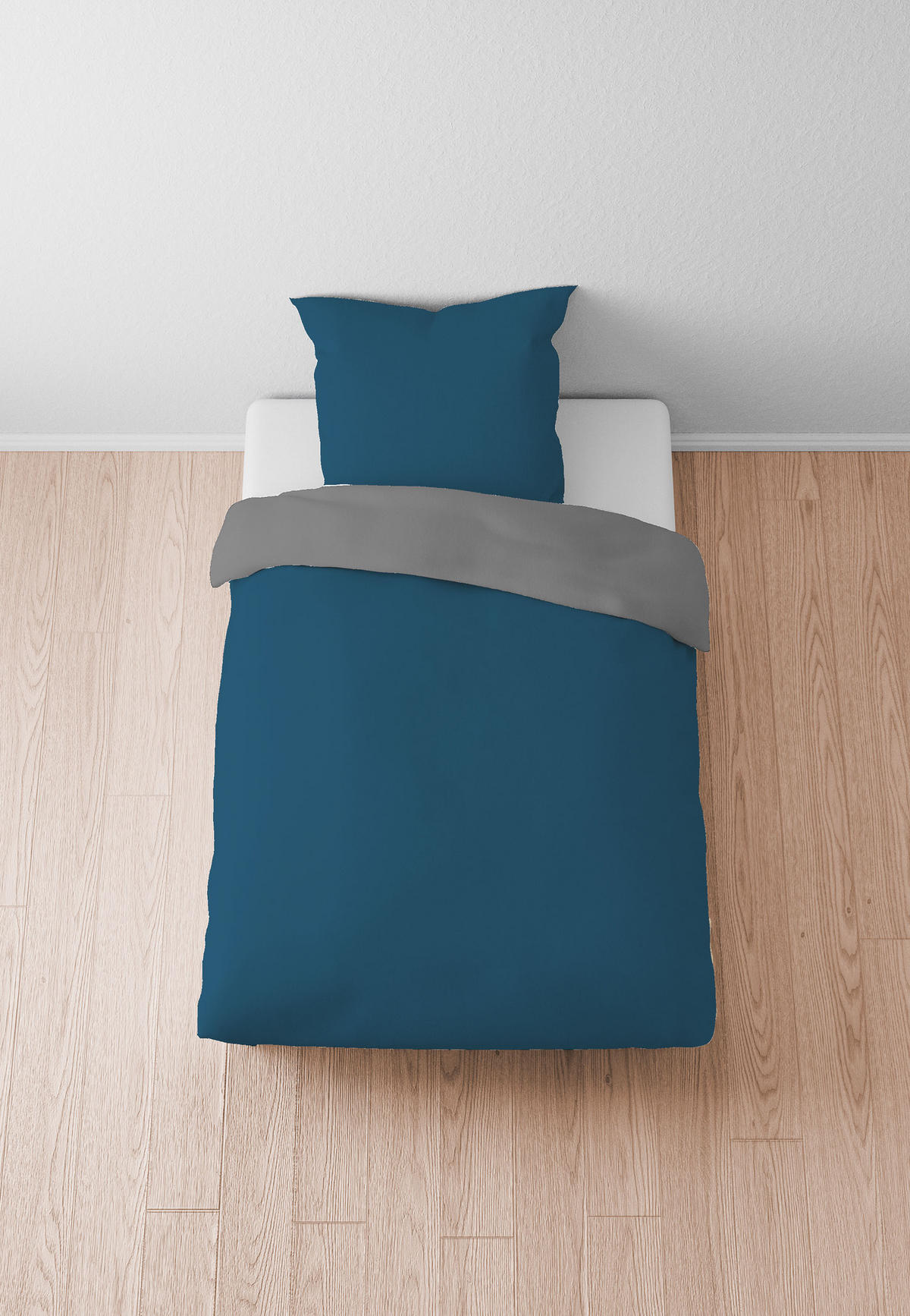 BETTWÄSCHE-GARNITUR Linon UNI cobalt-blau, 135x200 cm + 80x80 cm - Blau, Textil (135/200cm) - biberna