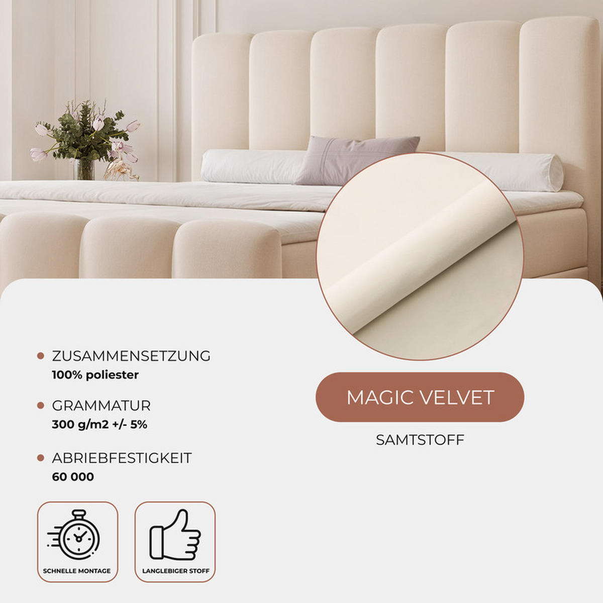 BOXBETT FERRERO 160/200 cm, in Beige, mit Matratze - Beige, Textil (160/200cm) - Idohome