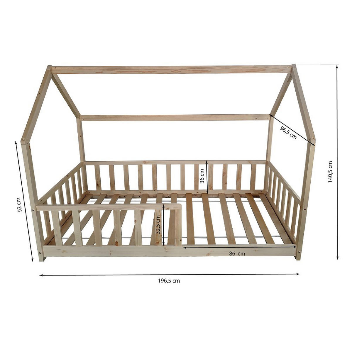 HAUSBETT KIWI mit Lattenrost/ Kinderbett 90x190 - Weiß - Naturfarben, Holz (90/190cm) - Weber Industries
