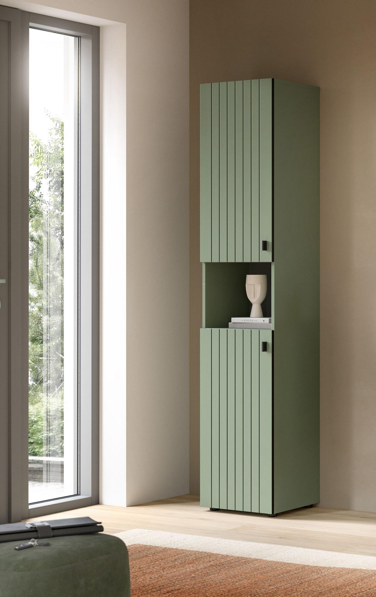 GARDEROBENSCHRANK STATION (B/H/T: ca. 40/192/37 cm) in Smoke Green/Smoke Green - Dunkelgrün, Holzwerkstoff (40/192/37cm)