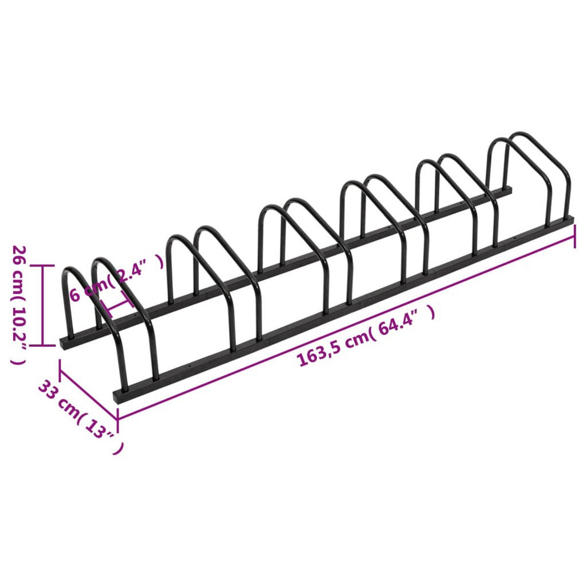 FAHRRADSTÄNDER Für 6 Fahrräder Schwarz Stahl - Schwarz, Metall (163.5/26/33cm) - vidaXL