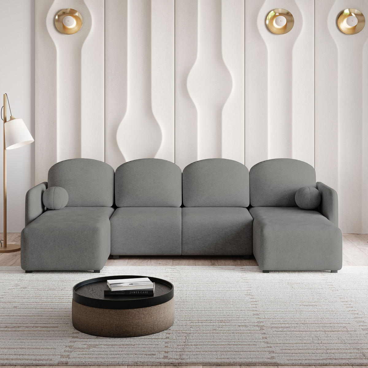 ROHOVÁ SEDAČKA NUBERO šedá - šedá, dřevo/textil (285/143cm) - MASSENO