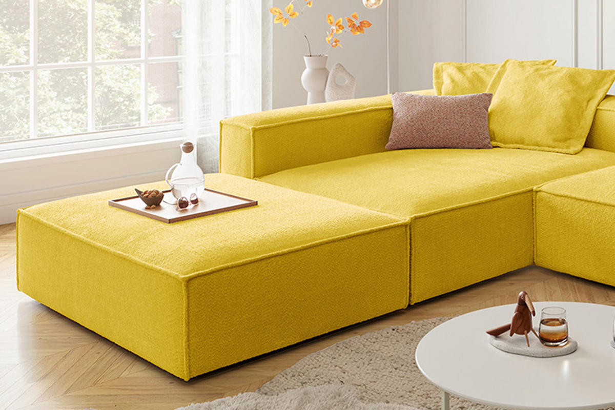ECKSOFA CARMO Gelb Flachgewebe - Gelb/Schwarz, Kunststoff/Textil (306/191cm) - KAWOLA