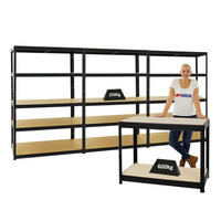 WERKBANK Slim Dino höhenverstellbar & 3x SCHWERLASTREGAL Big Elephant M Set Fachlast bis zu 600 kg Schwarz - Schwarz, Metall (480/180/60cm) - PROREGAL