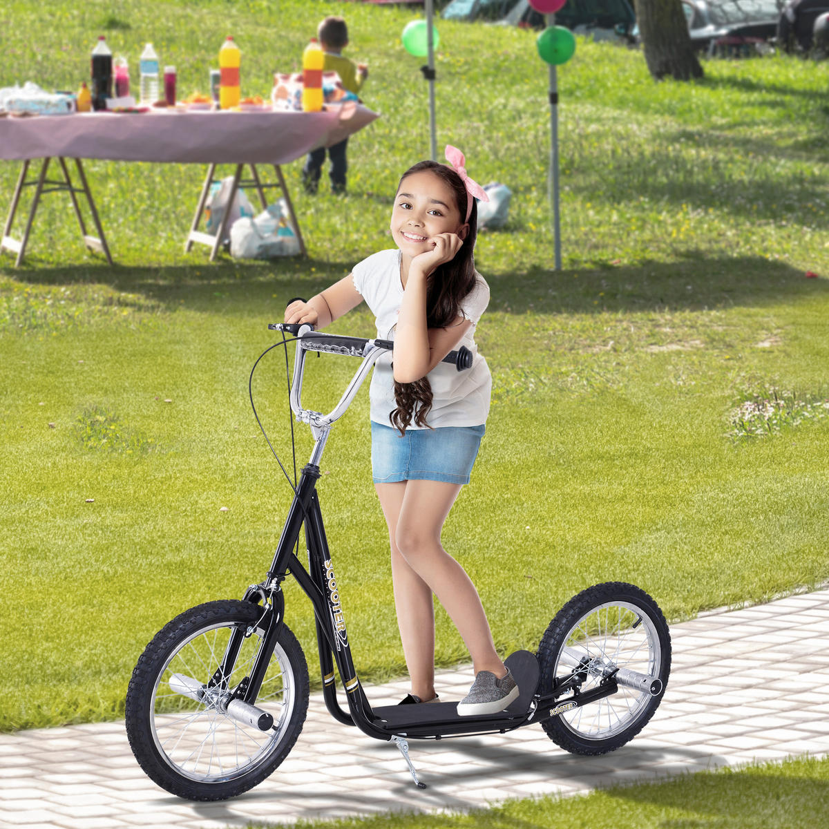 KINDERROLLER mit Luftreifen Scooter Roller Kinder Roller Kickboard 16'' Schwarz - Schwarz, Metall (143/58/100cm) - HOMCOM