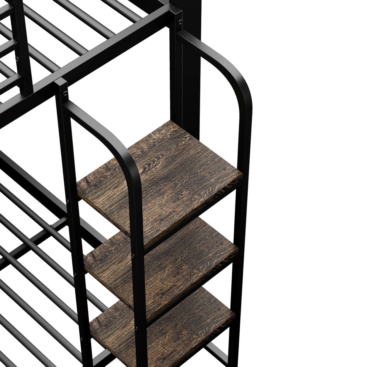 ETAGENBETT 90/200 cm aus Metall in Schwarz mit breiten Holzstufen - Schwarz, Metall (90/200cm) - Modenvie