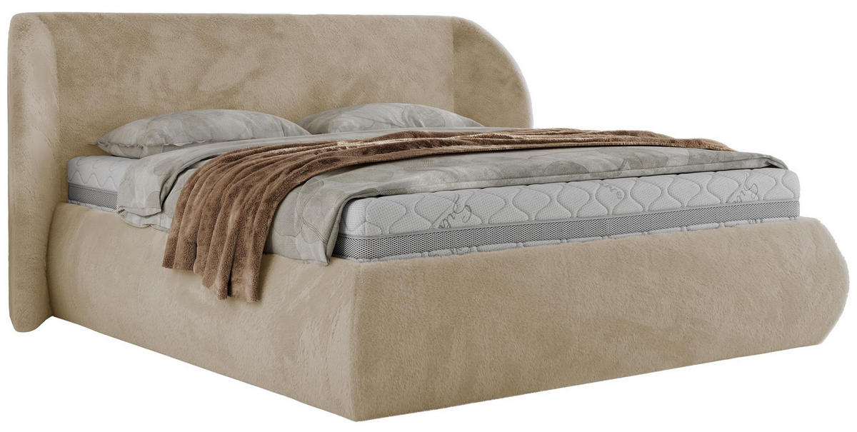 POLSTERBETT CAELA CLASSIC 180/200 - Creme Plüsch - Multipocket-Matratze - Creme, Textil (180/200cm) - MKS