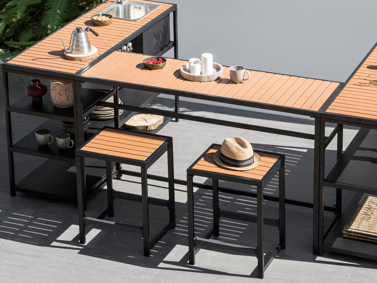 GARTENTISCH Schwarz Avetrana - Hellbraun/Schwarz, Metall (50/150/90cm) - Beliani