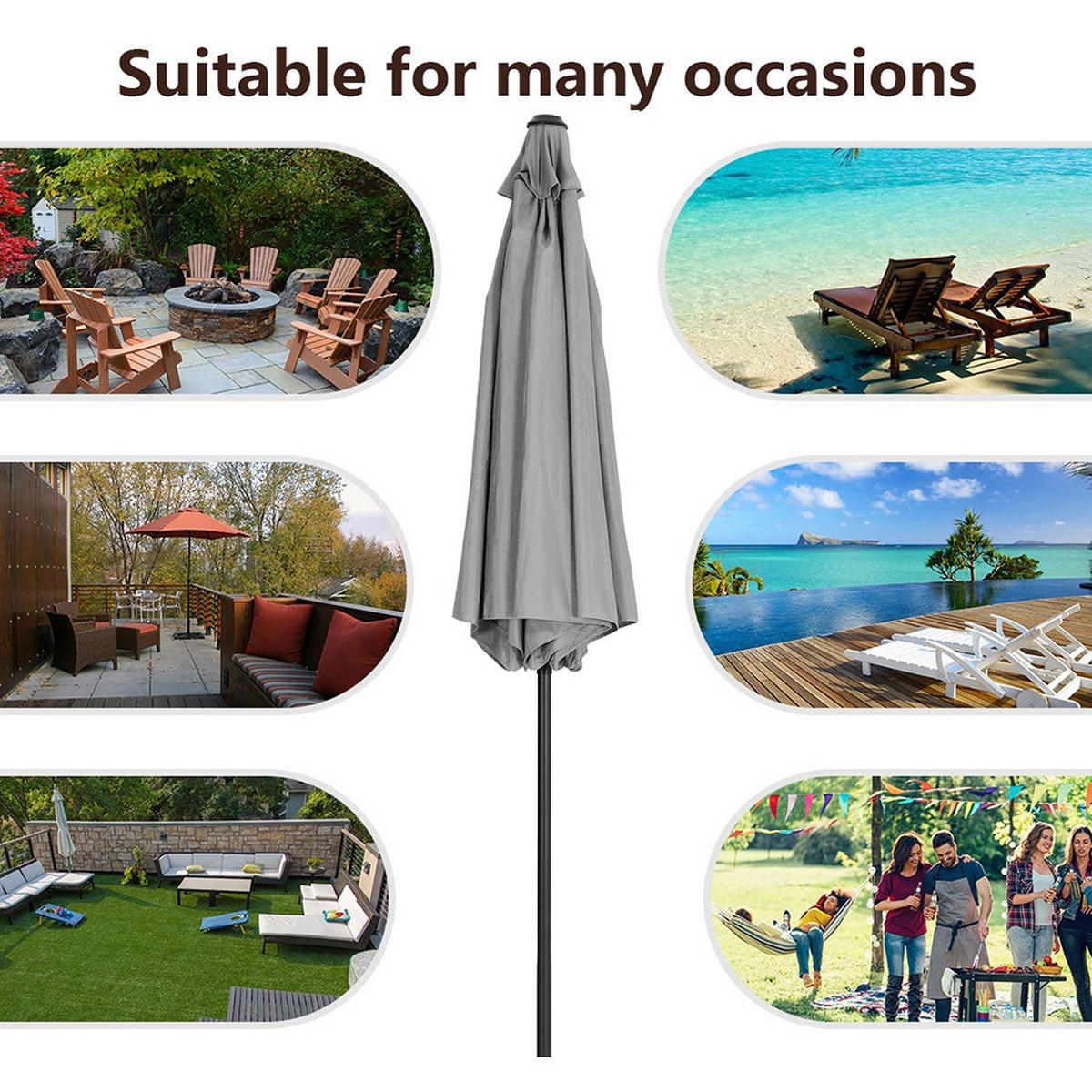 SONNENSCHIRM aus Polyester Metall in Hellgrau mit Resin-Sockel drehbar 360° neigbar 60° 3 x 2.4m Ø49 × 35 cm - Grau, Metall (240/50cm) - Livingandhome