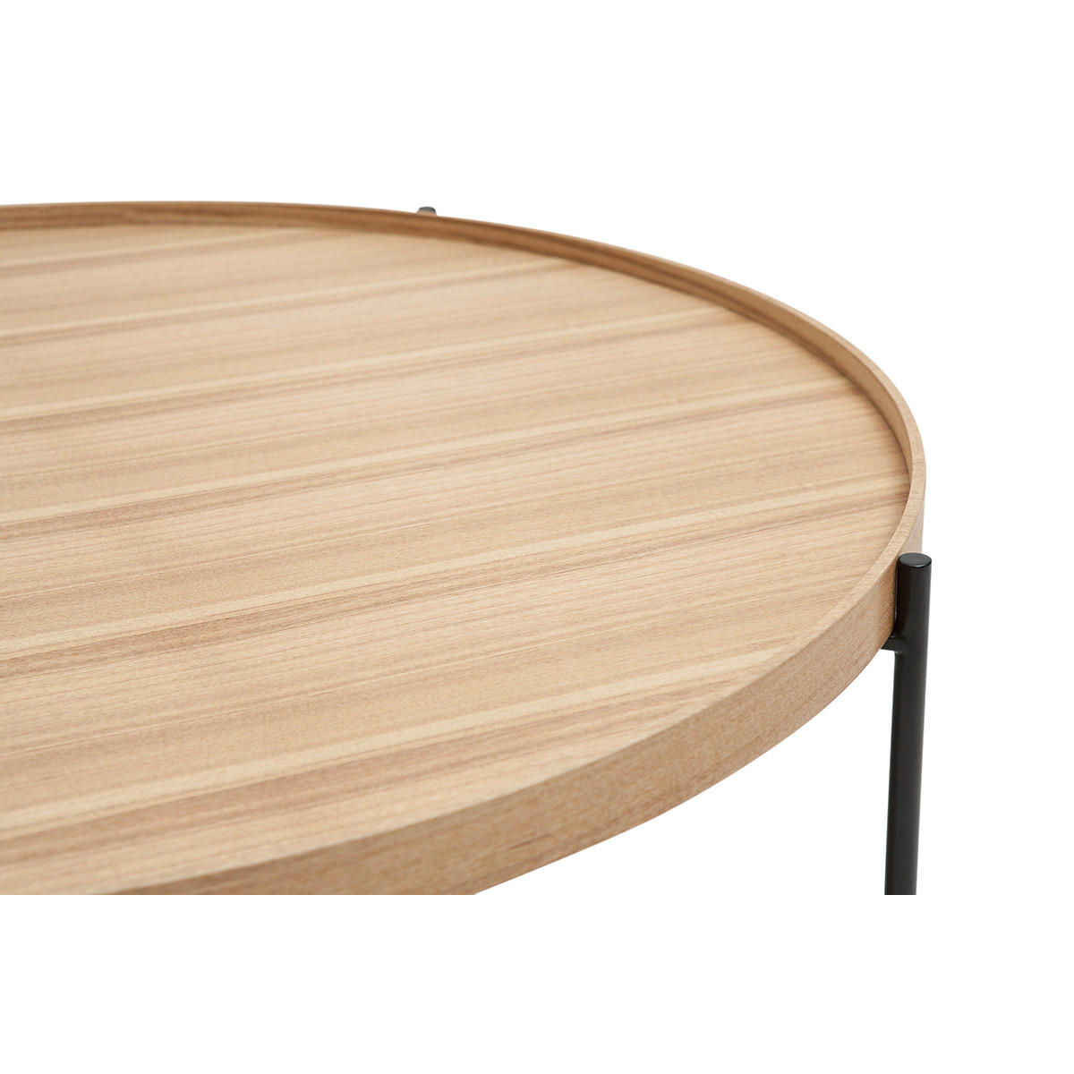 COUCHTISCH Rund Helles Holz Schwarz Metall D90 cm BASSY - Grün, Holz (90/90/38cm) - Miliboo