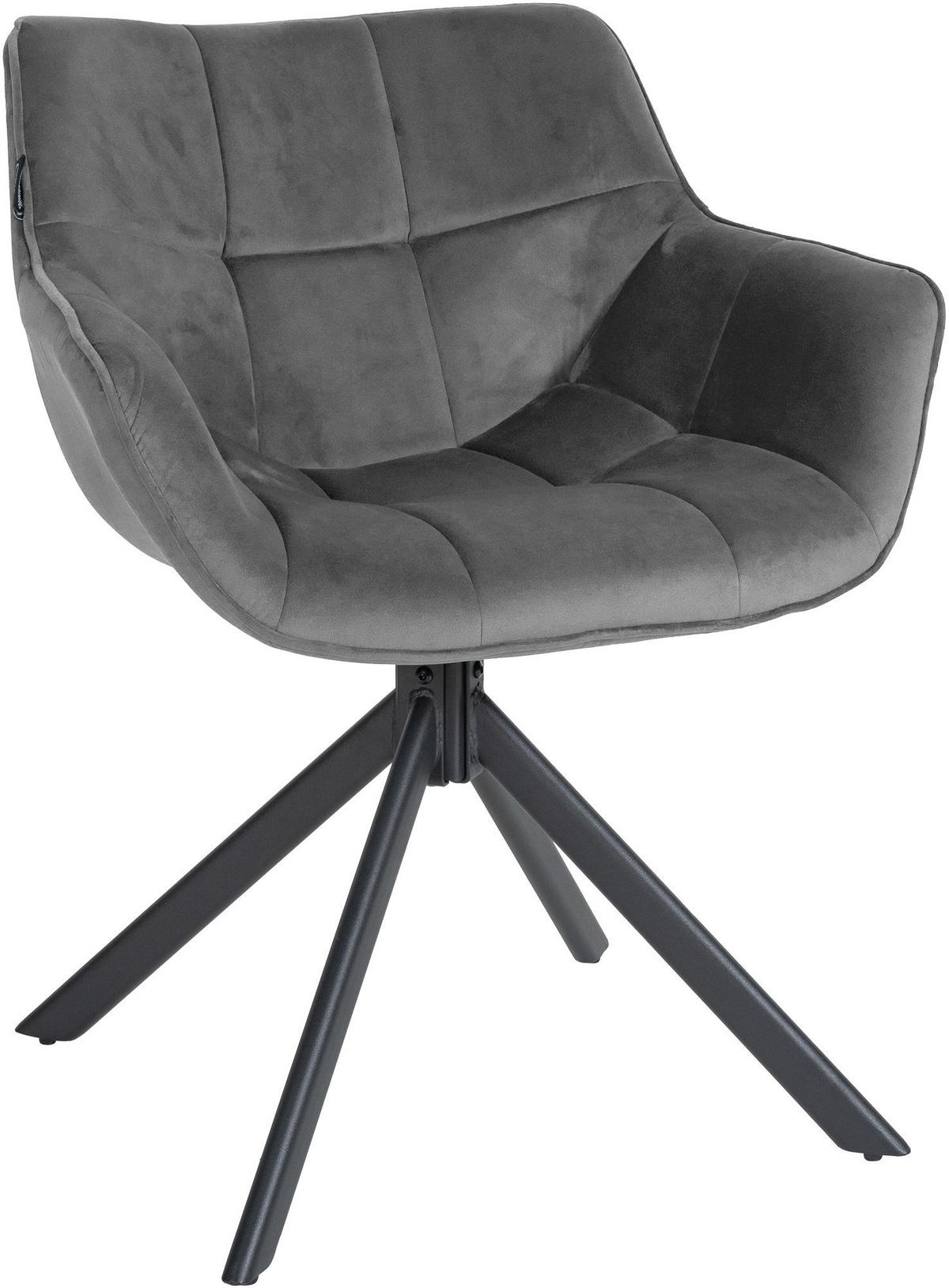 STUHL Samt grau - Schwarz/Grau, Textil/Metall (65/78/59cm) - CLP