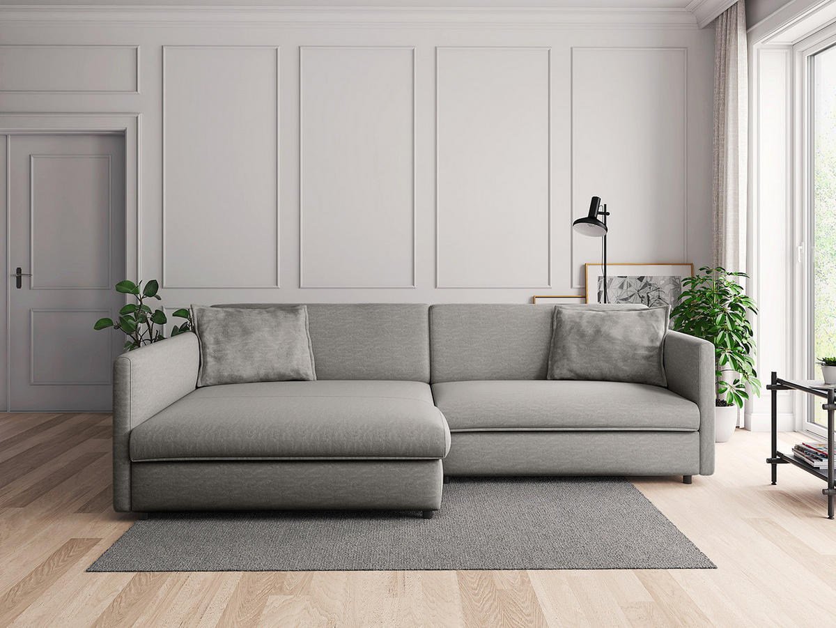 ECKSOFA mit Longchair - Schwarz/Grau, Kunststoff/Textil (290/183cm) - home24