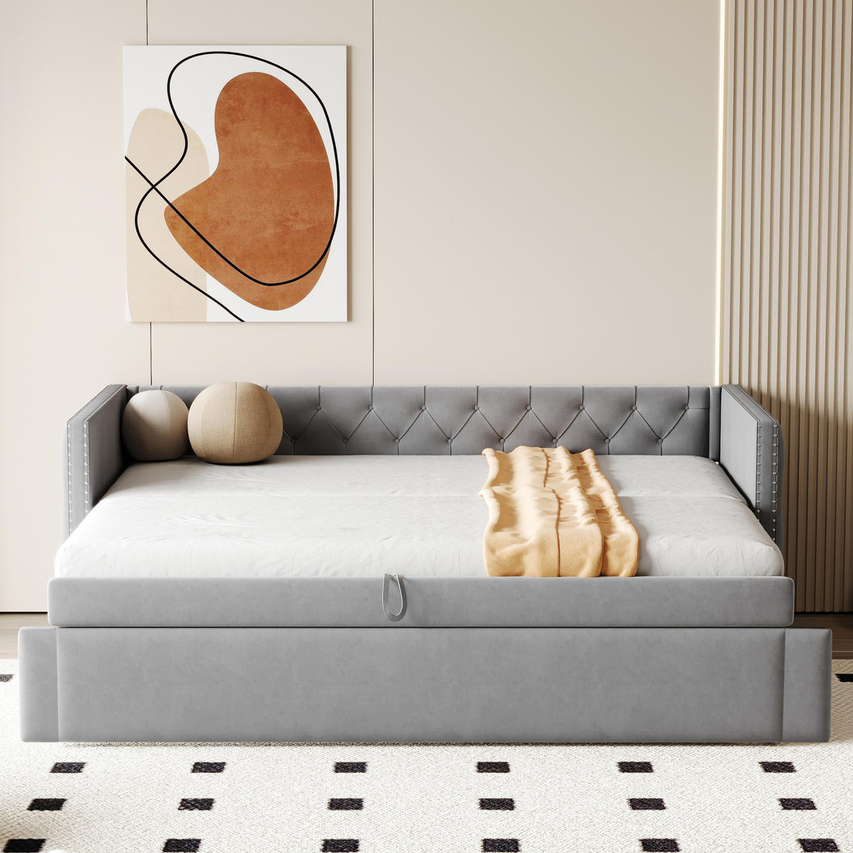 POLSTERBETT mit Knöpfen Samt Hellgrau 90/200 cm - Grau, Leder (90/200cm) - OKWISH