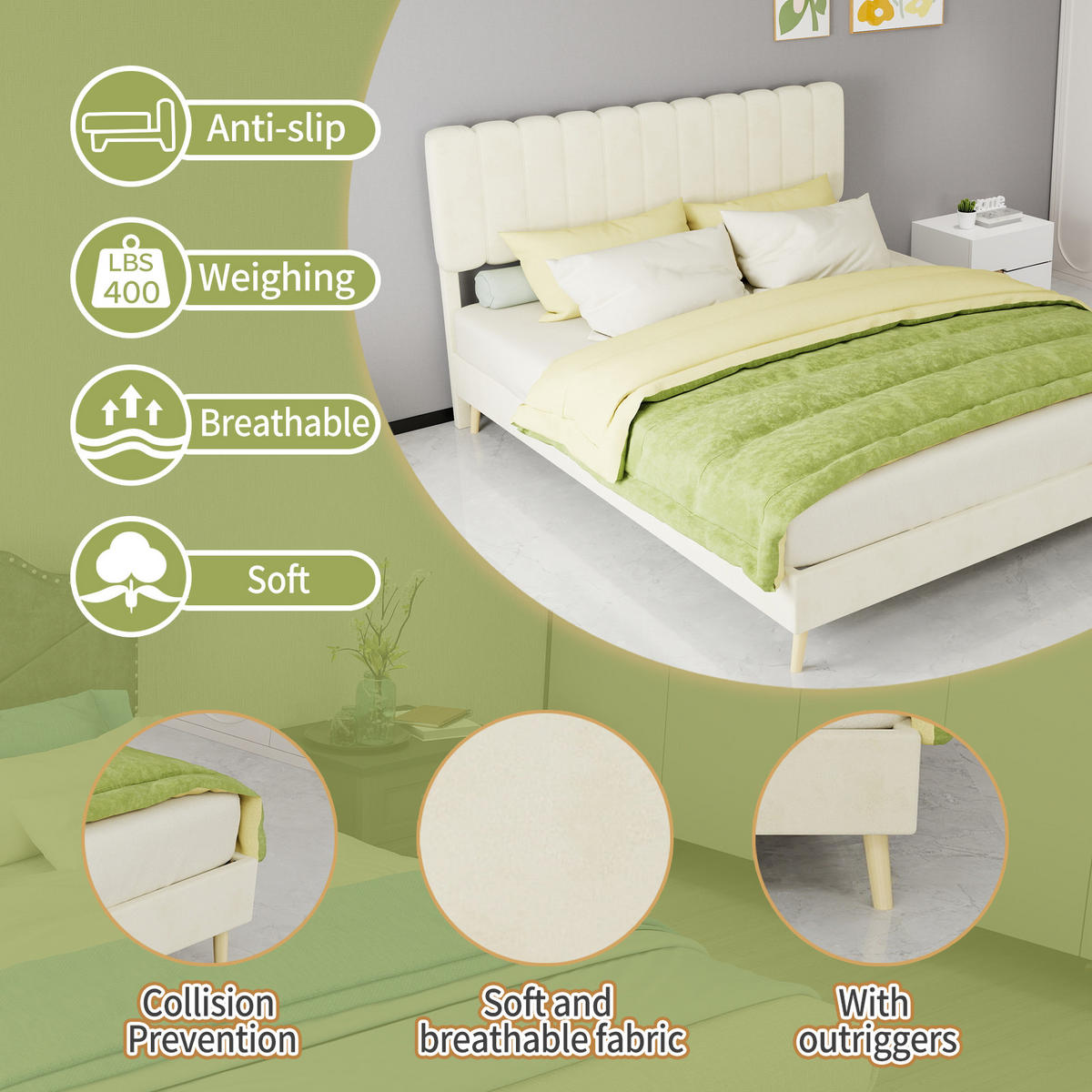BETT mit hohem Kopfteil 160x200 cm Beige - Beige, Metall (160/200cm) - Meubliv
