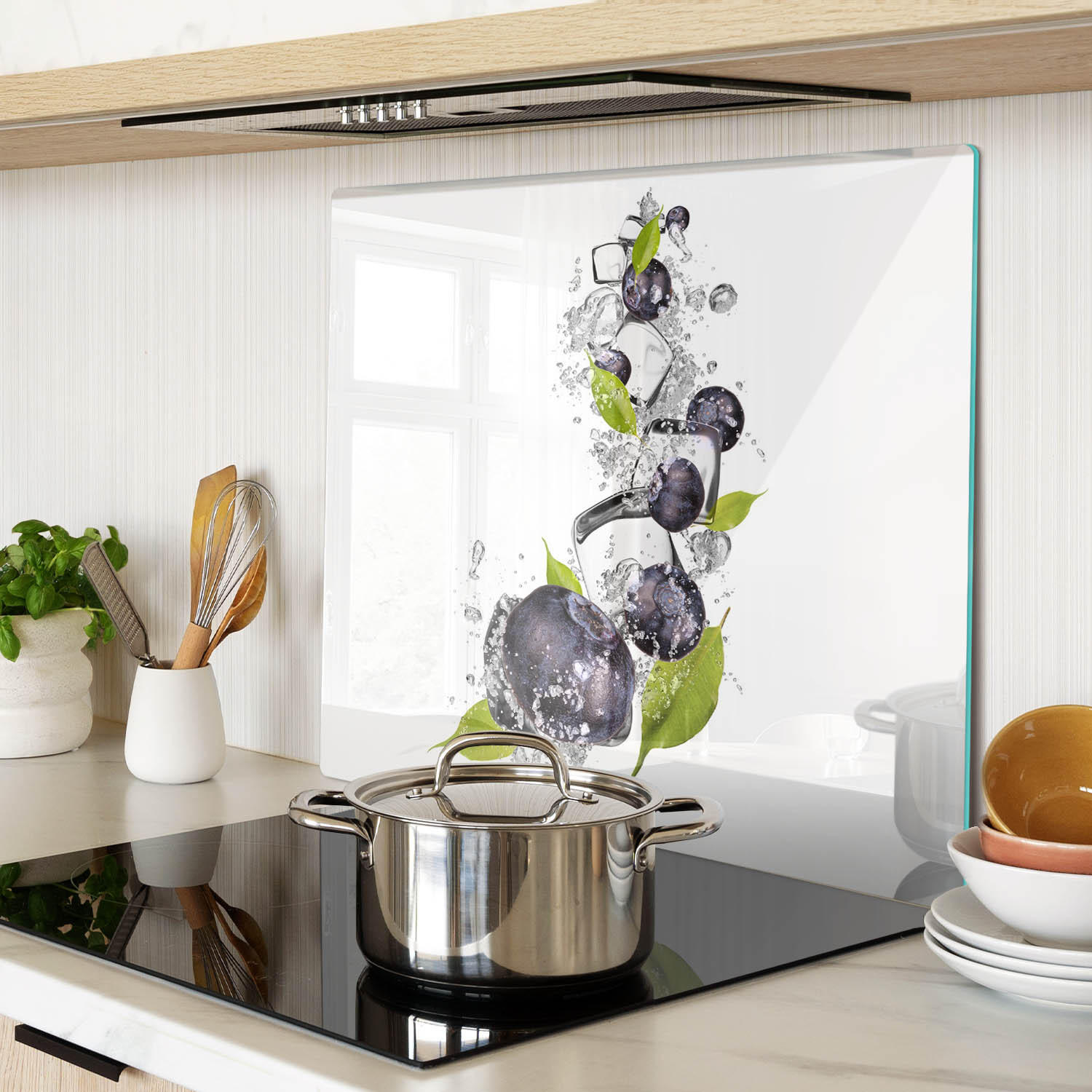 GLASPLATTE 60x52 cm Blaubeeren mit Eis - Schwarz, Glas (60/0.4/52cm) - TULUP