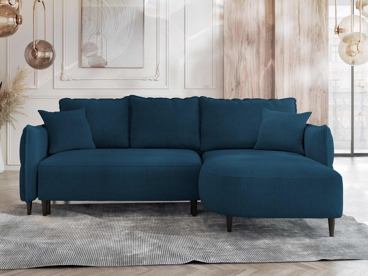 ECKSOFA Sycylia, Seite: Rechts - Schwarz/Dunkelblau, Holz/Textil (244/165cm) - MIRJAN24