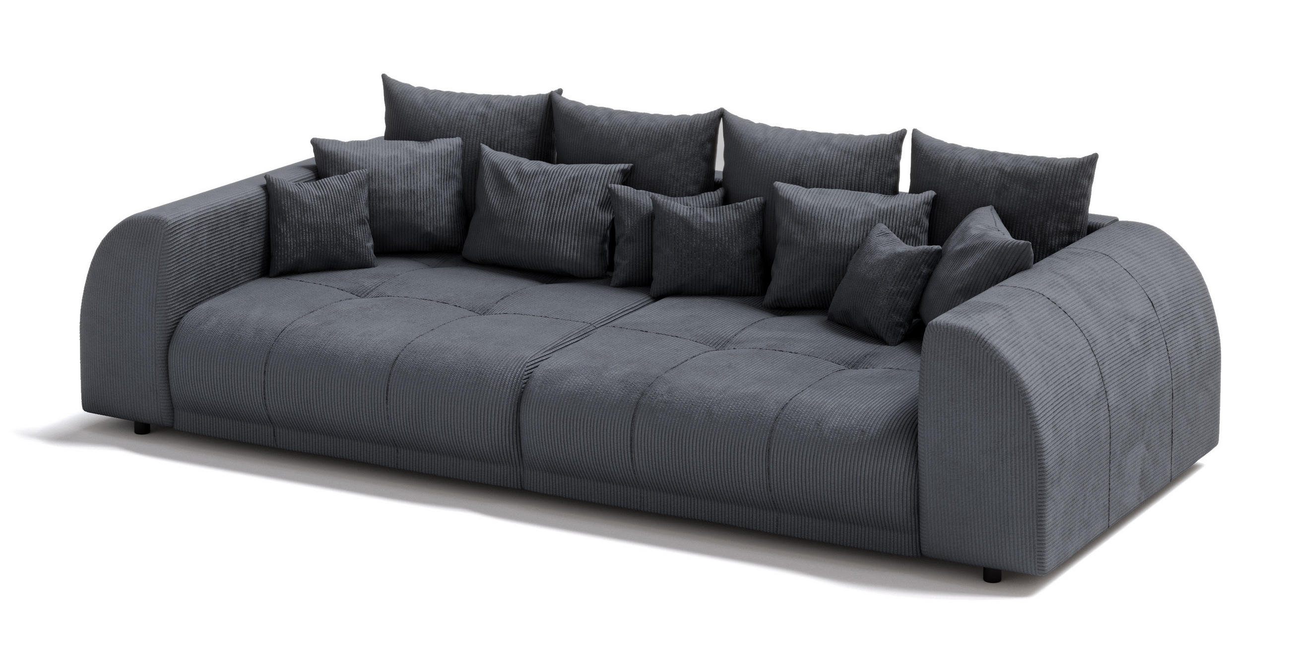 BIGSOFA Levana 5 Sitzer Grau Cord-Stoff - Schwarz/Grau, Holz/Kunststoff (310/86/135cm) - S-Style Möbel