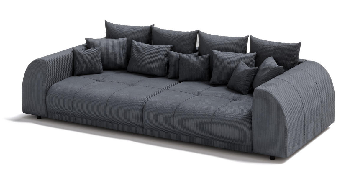 BIGSOFA Levana 5 Sitzer Grau Cord-Stoff - Schwarz/Grau, Holz/Kunststoff (310/86/135cm) - S-Style Möbel