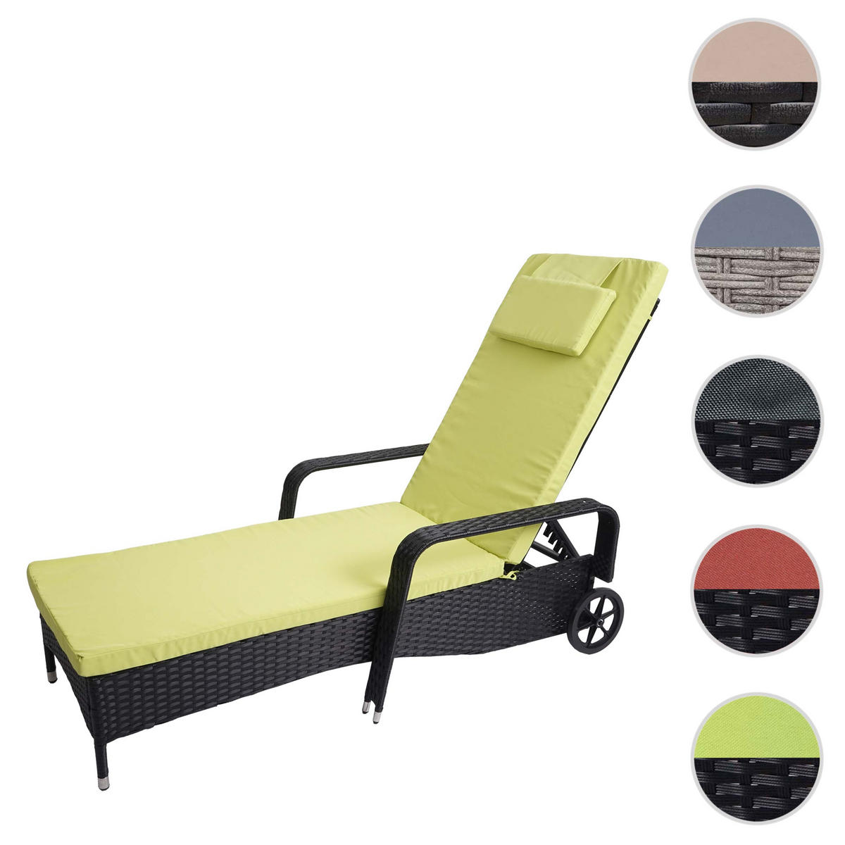 POLY-RATTAN SONNENLIEGE Anthrazit, Hellgrün - Anthrazit/Hellgrün, Kunststoff (71/108/197cm) - MCW