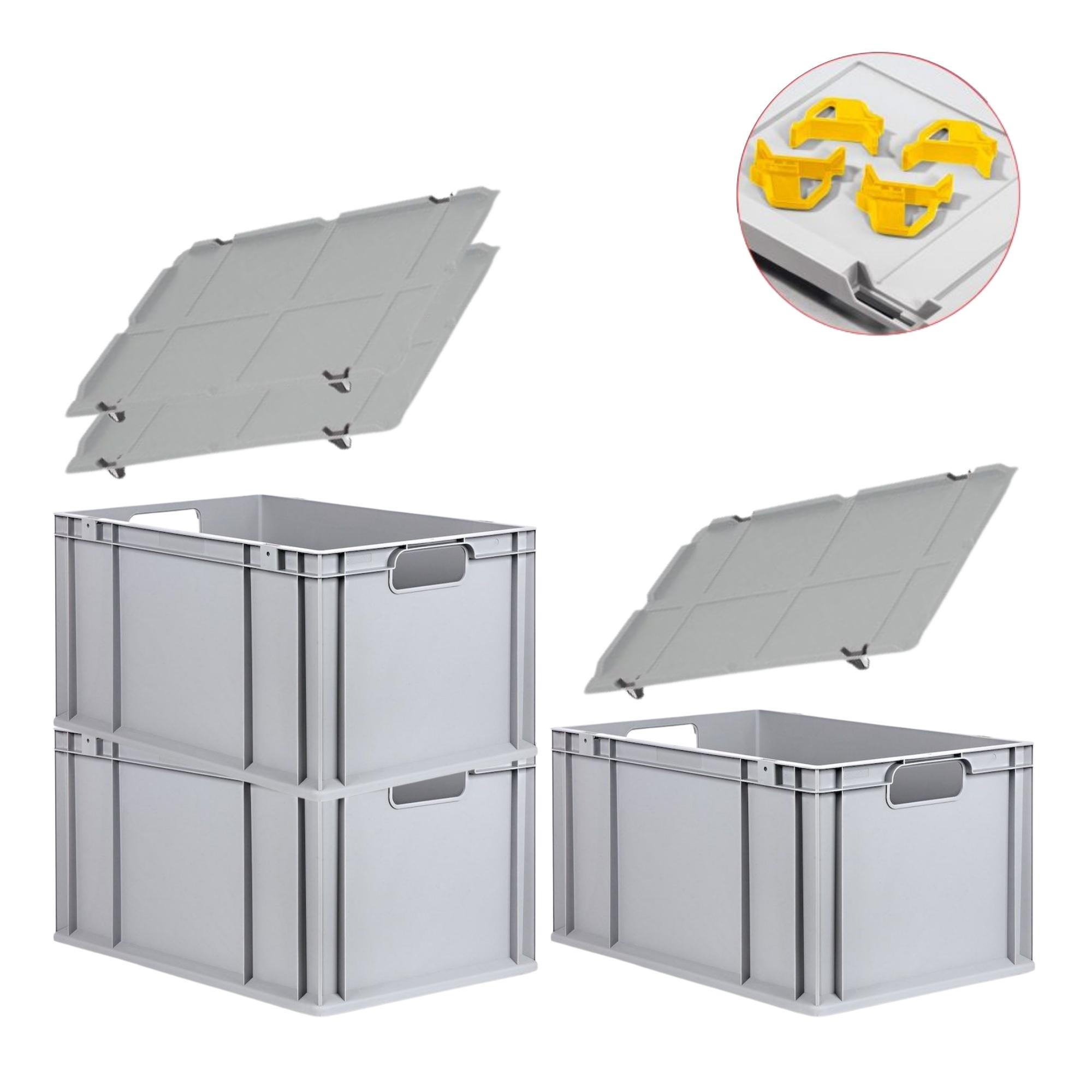 EUROBOX 3x Nextgen Economy Mit Auflagedeckel Grau/Gelb Griffe Offen 65 Liter - Gelb, Kunststoff (40/32/60cm) - PROREGAL
