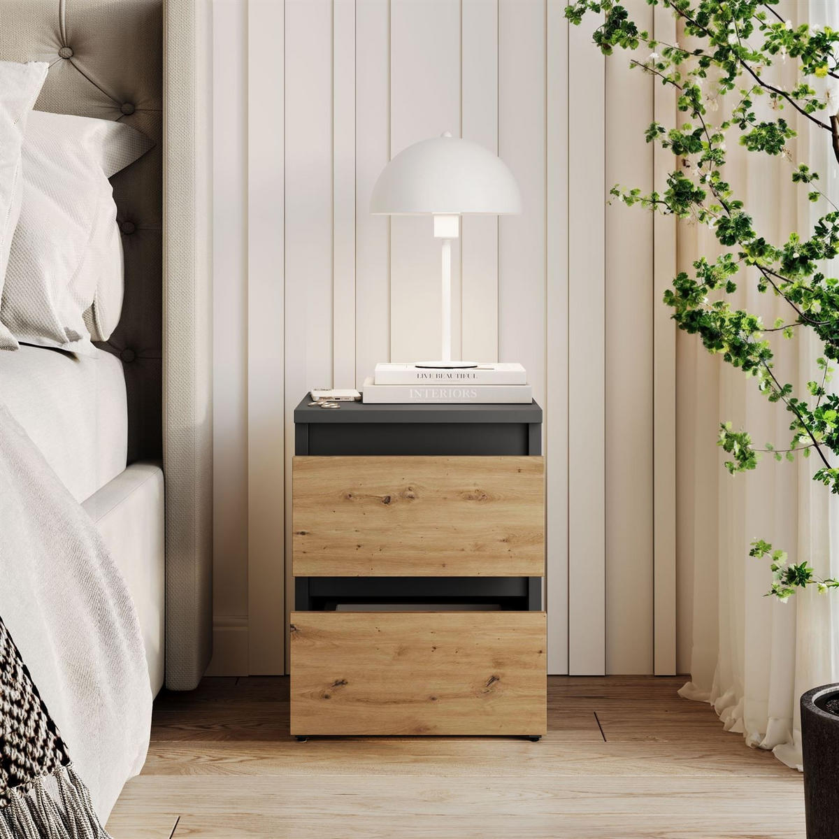 NACHTTISCH HANA M2 Artisan Eiche / Anthrazit - Eiche Artisan, Holzwerkstoff (30/40/30cm) - Lookway