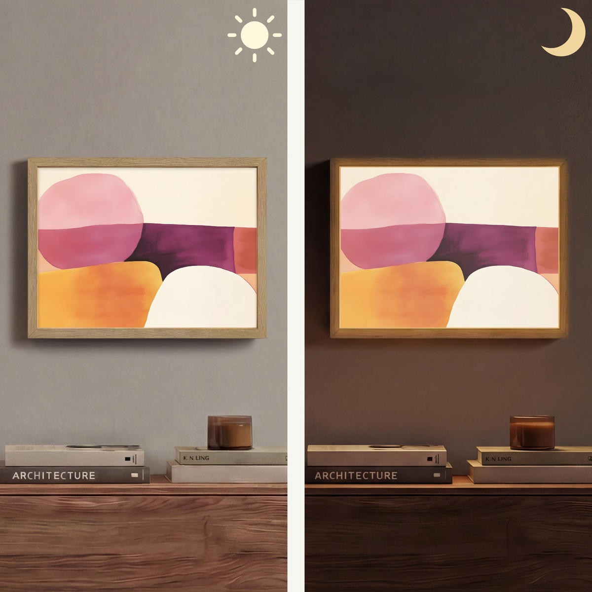 NÁSTĚNNÁ LAMPA S AKUMULÁTOREM Tvary - abstraktní - barevné 40x30 cm - růžová, kompozitní dřevo (40/30/8cm) - OnlyWow