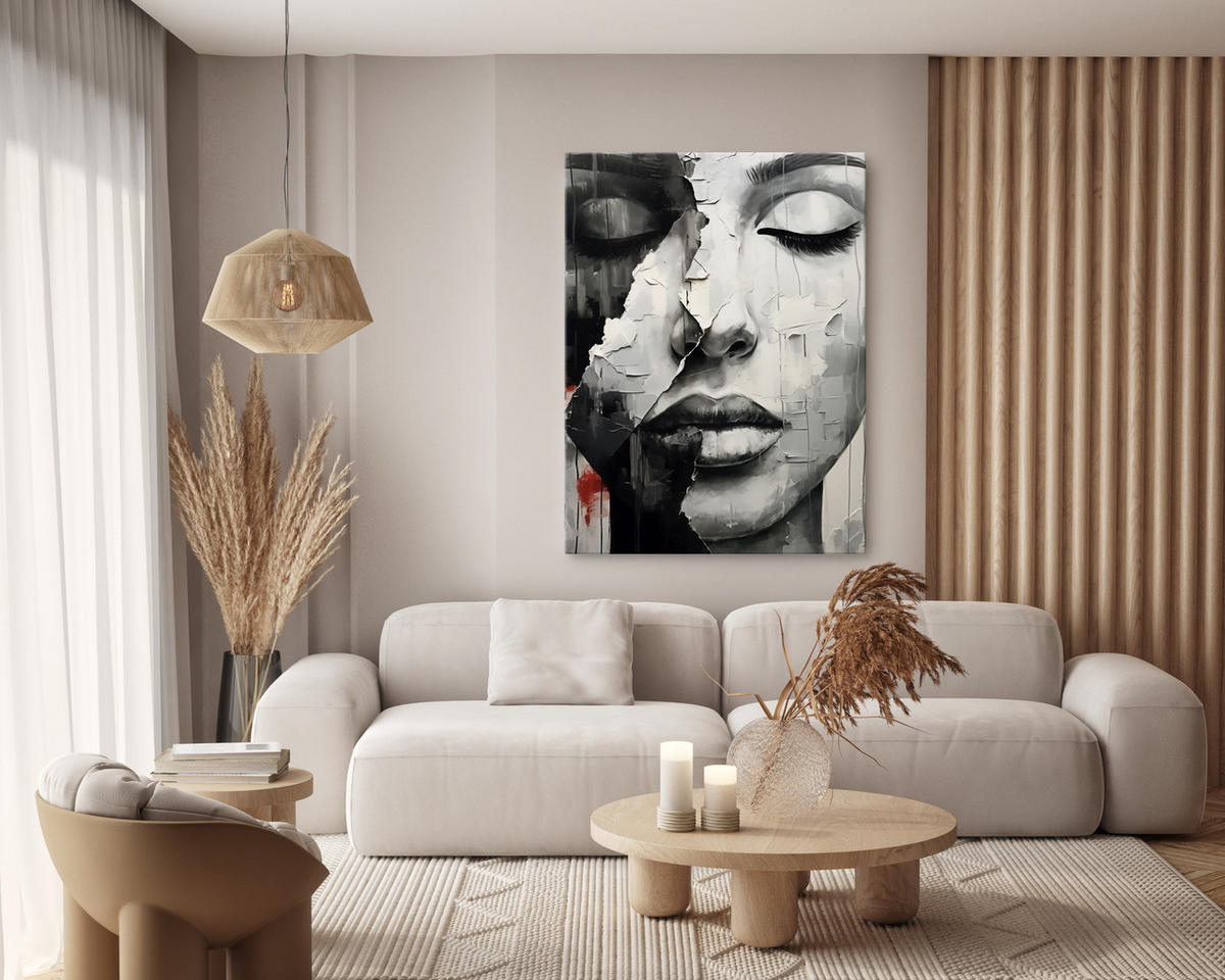 LEINWANDBILD Frau Gesicht Abstraktion Malarei 60x90 - Rot/Schwarz, Textil (60/90cm) - Muralo