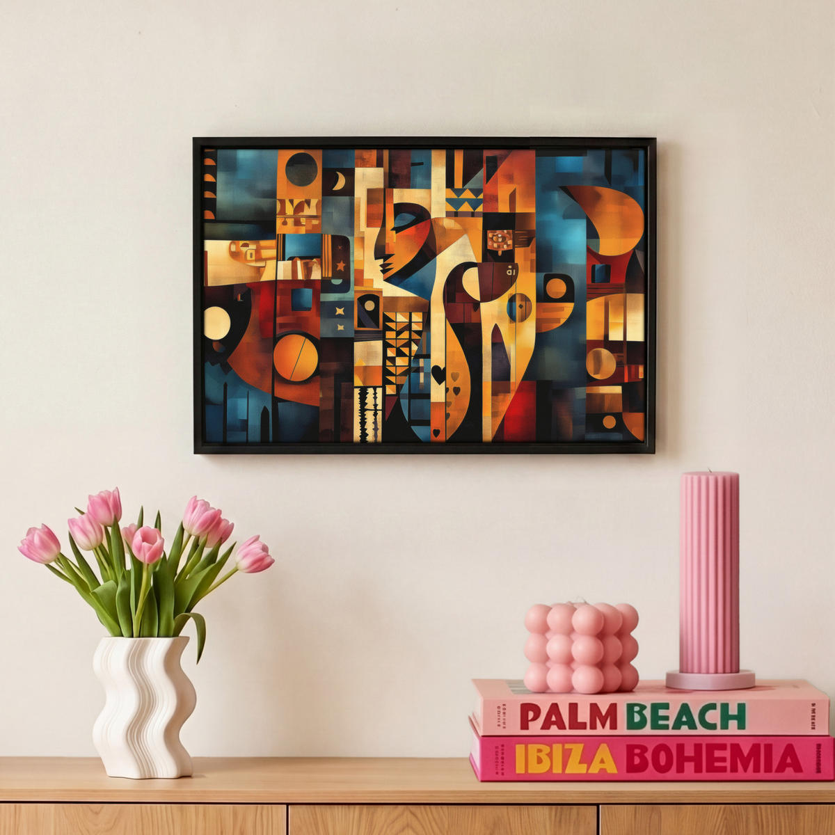 LEINWAND Bilder mit Rahmen - Figuren - Abstrakt - Symbole - 30x20 - Terracotta, Textil (30/20cm) - MuchoWow