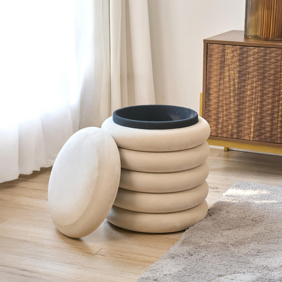 HOCKER BLOSSOM XS mit Stauraum Beige - Beige, Textil (40/43/40cm) - SVITA