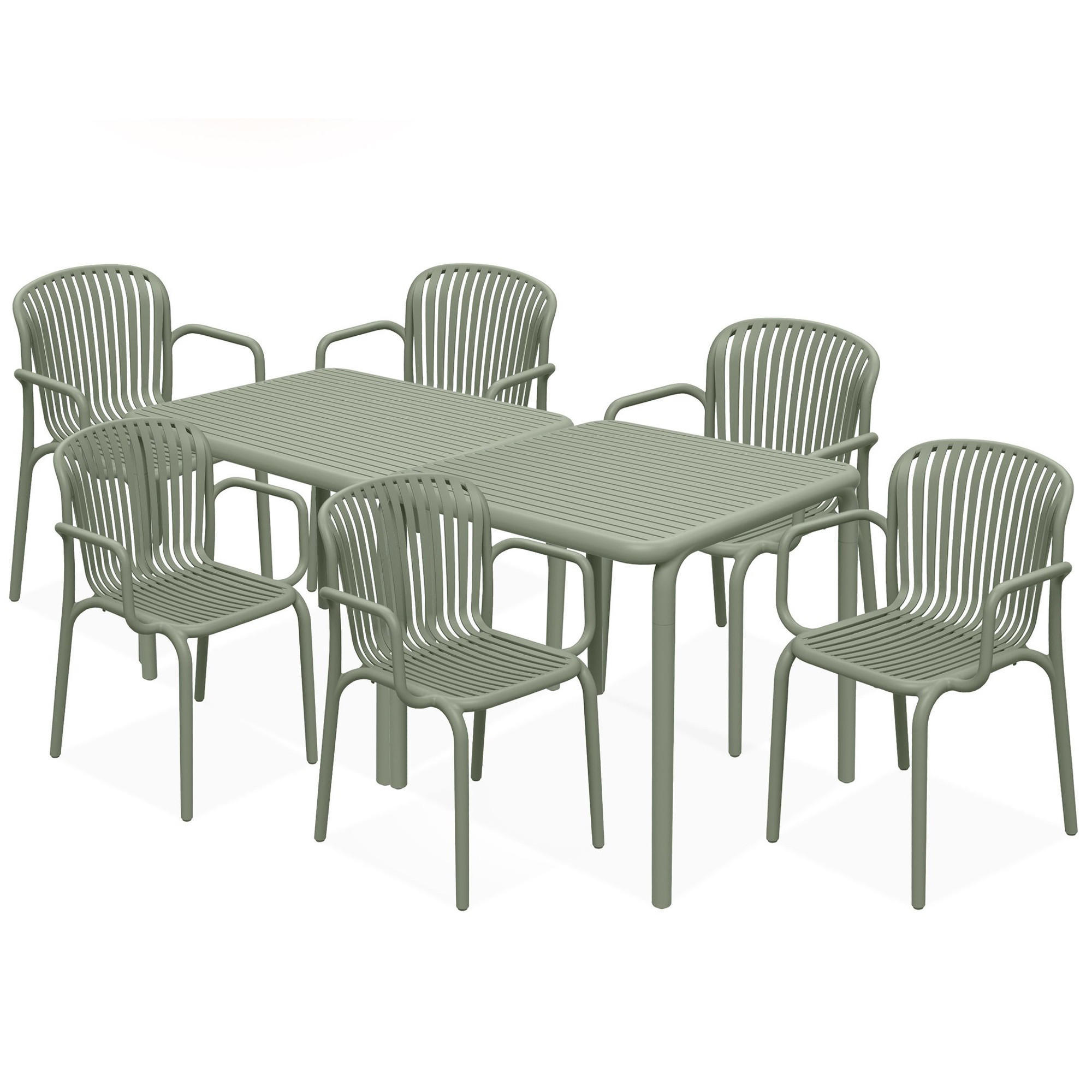 GARTEN ESSGRUPPE FICCARI, Gartenmöbel-Set 8-tlg, Olive - Olivgrün, Kunststoff - KONSIMO®