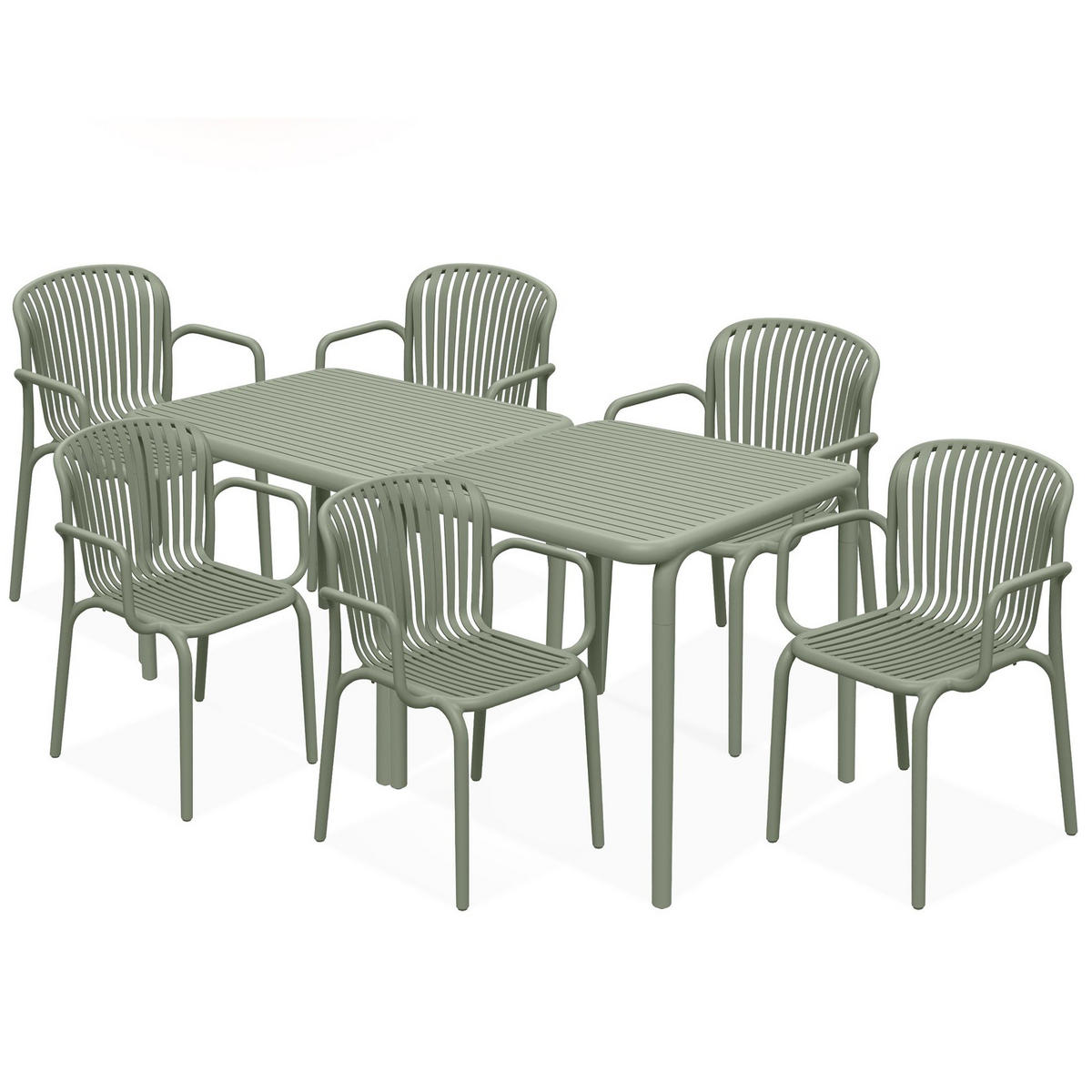 GARTEN ESSGRUPPE FICCARI, Gartenmöbel-Set 8-tlg, Olive - Olivgrün, Kunststoff - KONSIMO®