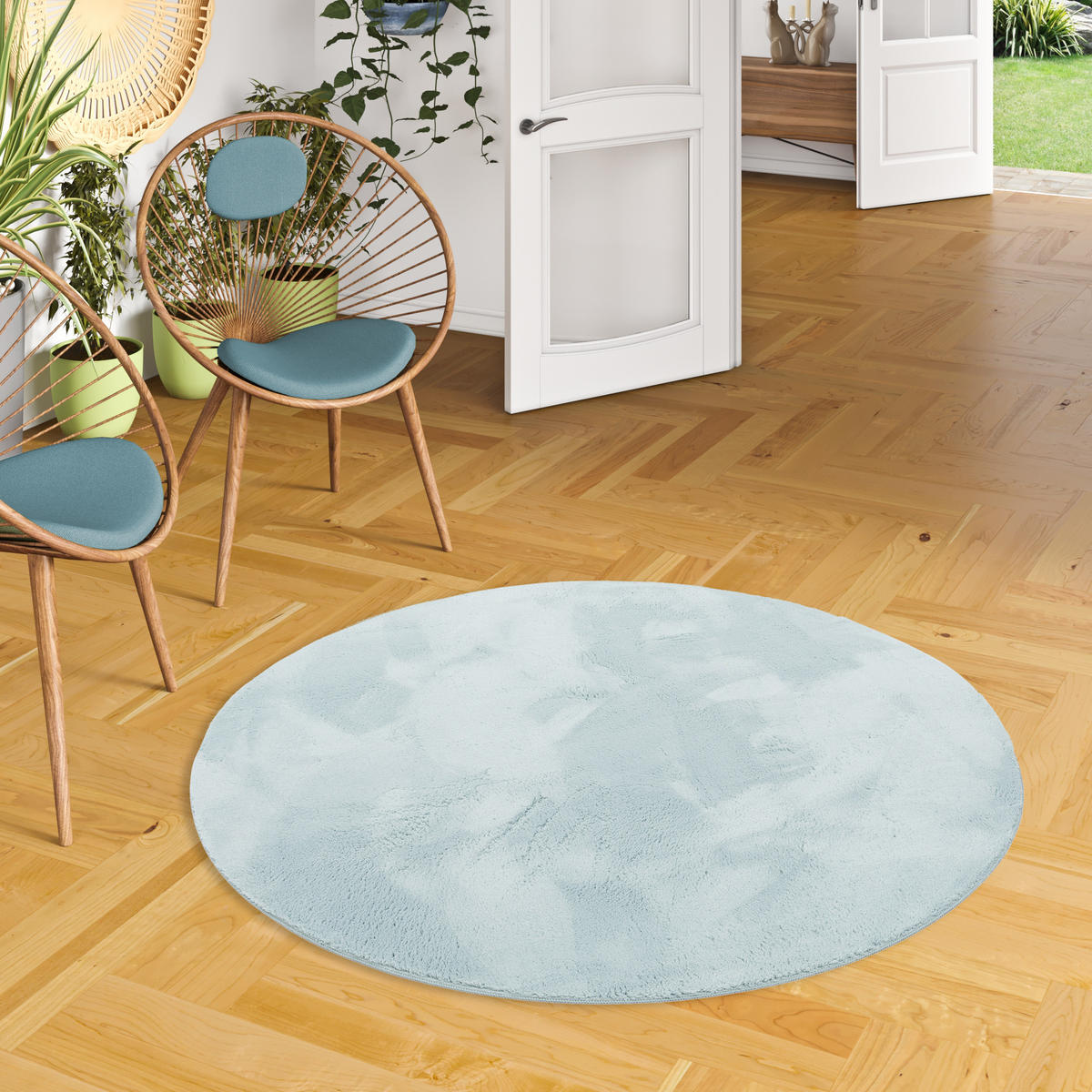 FELLTEPPICH SUPER SOFT PEARL RUND - Blau, Textil (160/160cm) - Pergamon