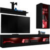 WOHNWAND 4-er Set, TIVOLI SET5 mit mehrfarbige LED RGB Beleuchtung Schwarz + Schwarz, Offener Raum - Schwarz, Glas/Holzwerkstoff (240/195/35cm) - Komodee