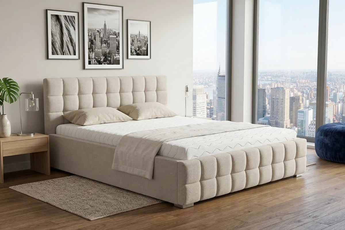 POLSTERBETT LIVO 160/200 in Velours Creme - Creme, Holzwerkstoff/Textil (160/200cm) - Deine Möbel 24