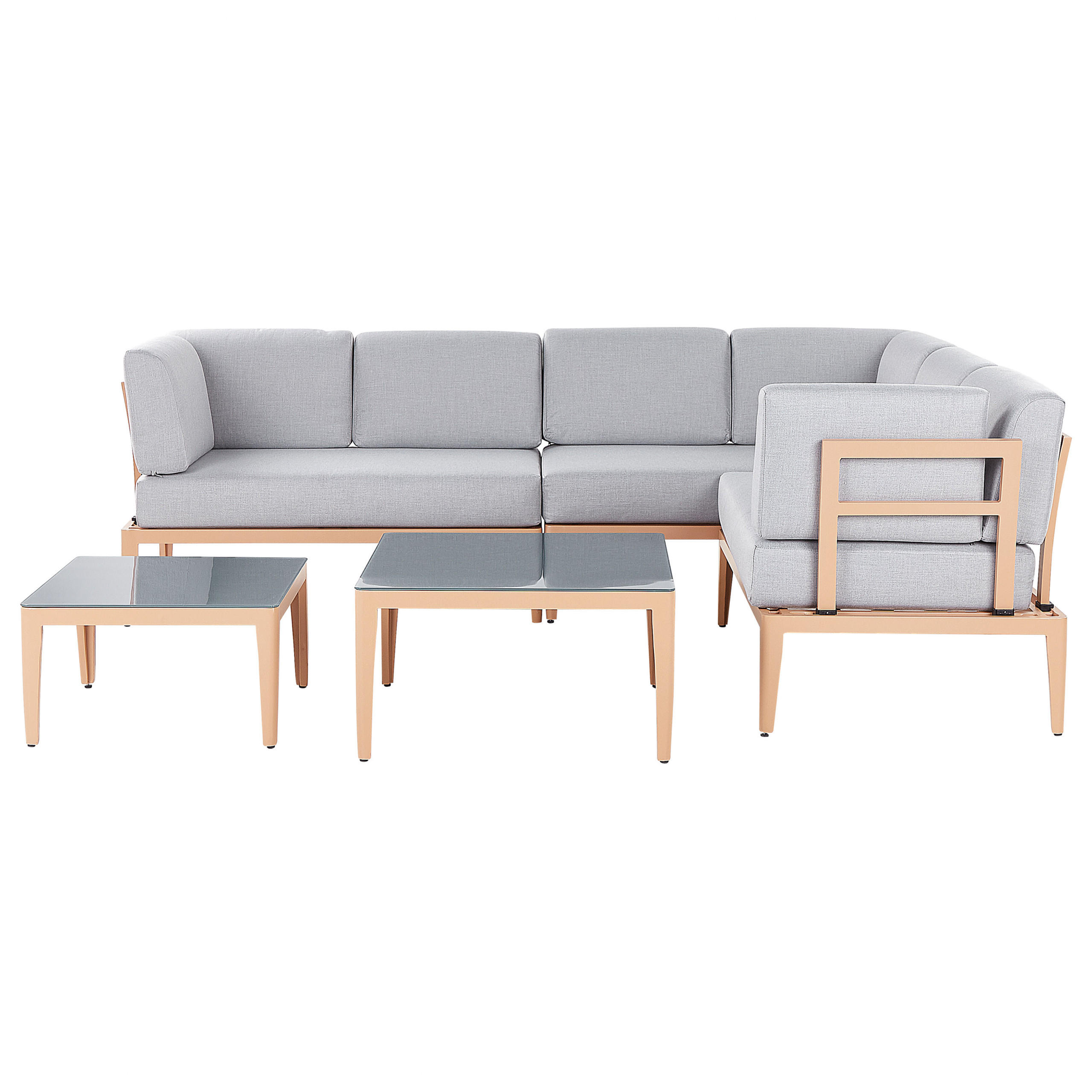 LOUNGE set cu 6 locuri maro deschis pe partea dreaptă modular perne gri deschis Rima III