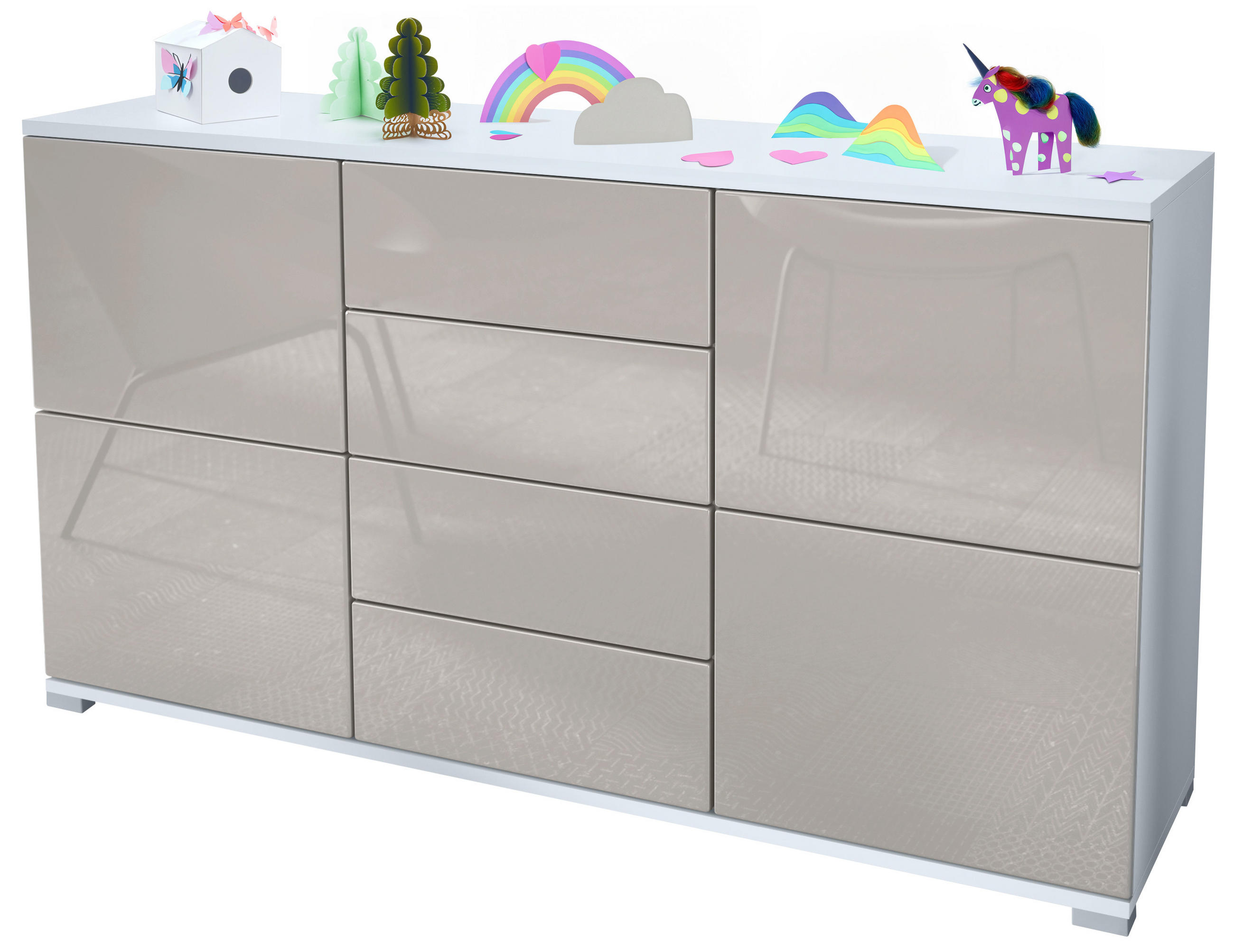 SIDEBOARD Rova Sandgrau Hochglanz - Sandfarben, Holzwerkstoff (138.5/75.5/35cm) - Vladon