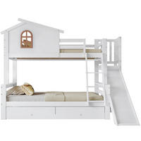ETAGENBETT aus Kiefernholz und MDF 90x200/120x200 cm Weiß mit Rutsche, Fenster, Schrägleiter und 2 Schubladen - Weiß, Holzwerkstoff (90/200cm) - Modfu