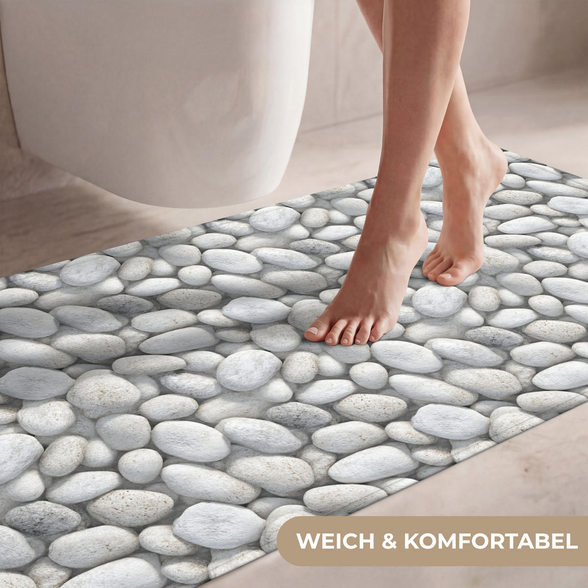 WC PŘEDLOŽKA Kameny - šedé - oválné 120x60 cm - světle šedá, textil/plast (120/1cm) - OnlyWow