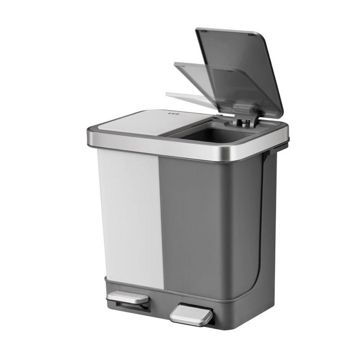 MÜLLEIMER Mit Soft Close Deckel 20 Liter 2 Kunststoff Innenbehälter Weiß&Grau - Grau, Metall (39.5/40.1/29.6cm) - PROREGAL