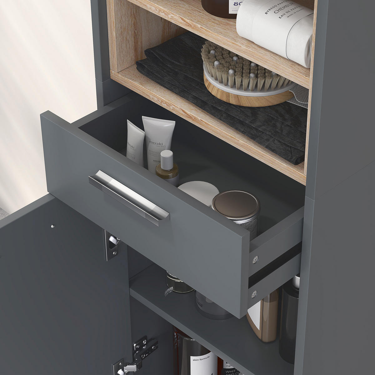 HOCHSCHRANK DE-12439 40/24/160 cm Grau - Grau, Holzwerkstoff (24/160/40cm) - ComfortXL
