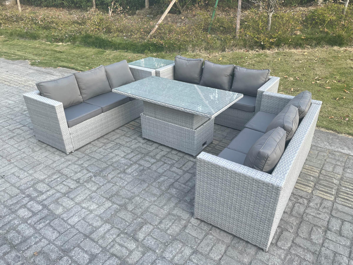 GARTENMÖBEL SET Polyrattan Helles Grau 5-teilige - Hellgrau, Metall - Fimous