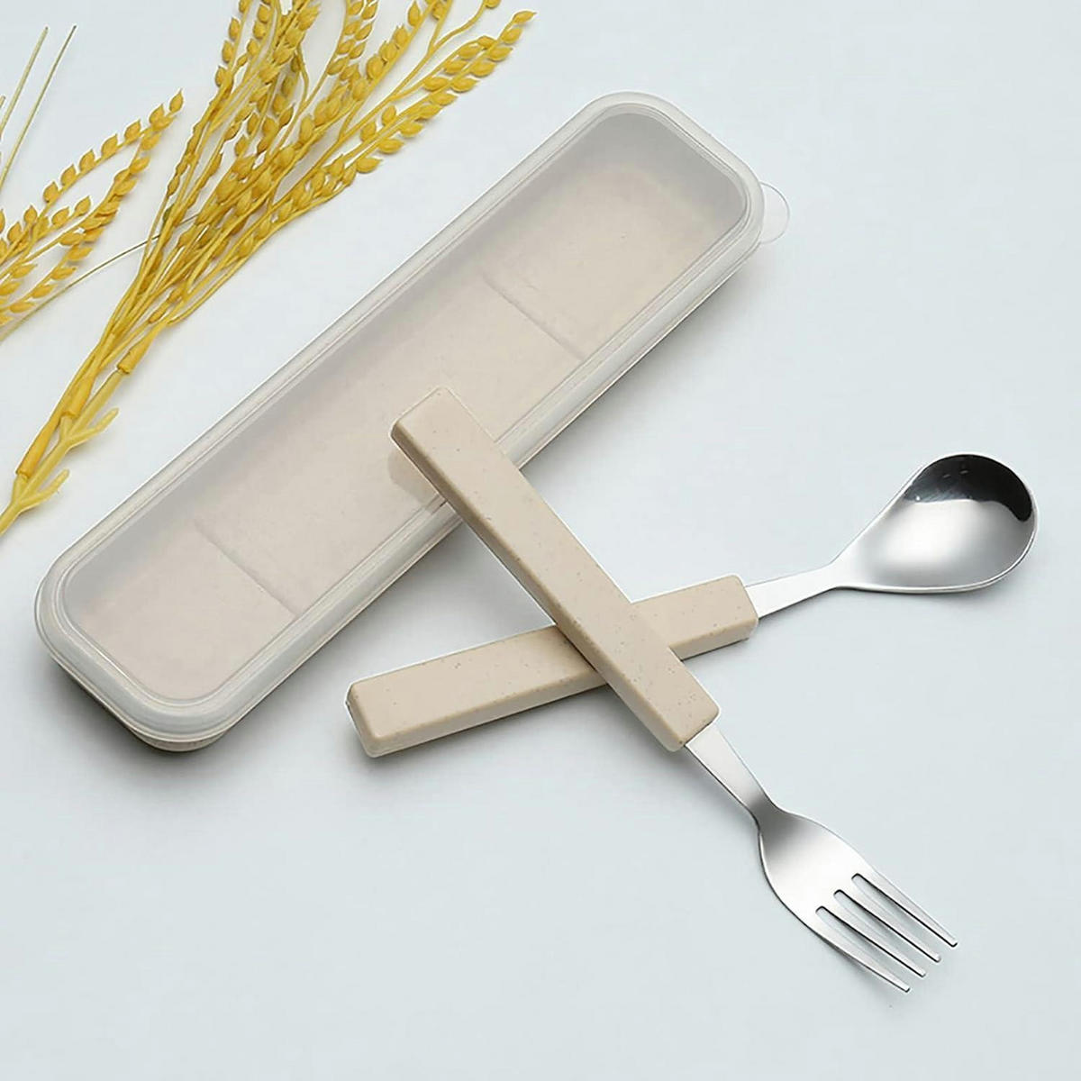 KINDERBESTECK Set 2-teilig Edelstahl Creme mit Reiseetui - Creme, Metall