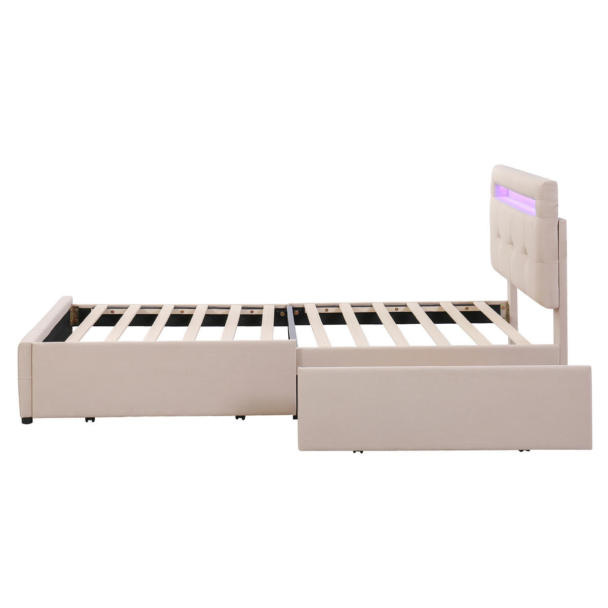 POLSTERBETT 90/200 cm Beige mit LED-Beleuchtung und 2 Schubladen - Beige, Textil (90/200cm) - Homcomodar