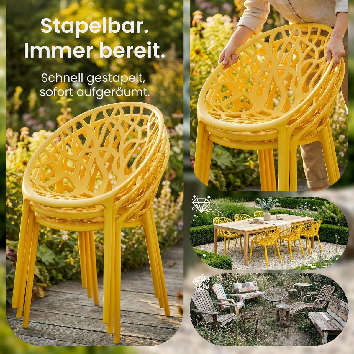 GARTENSTUHL Kunststoff Gelb - Gelb, Kunststoff (59/80/60cm) - CLP