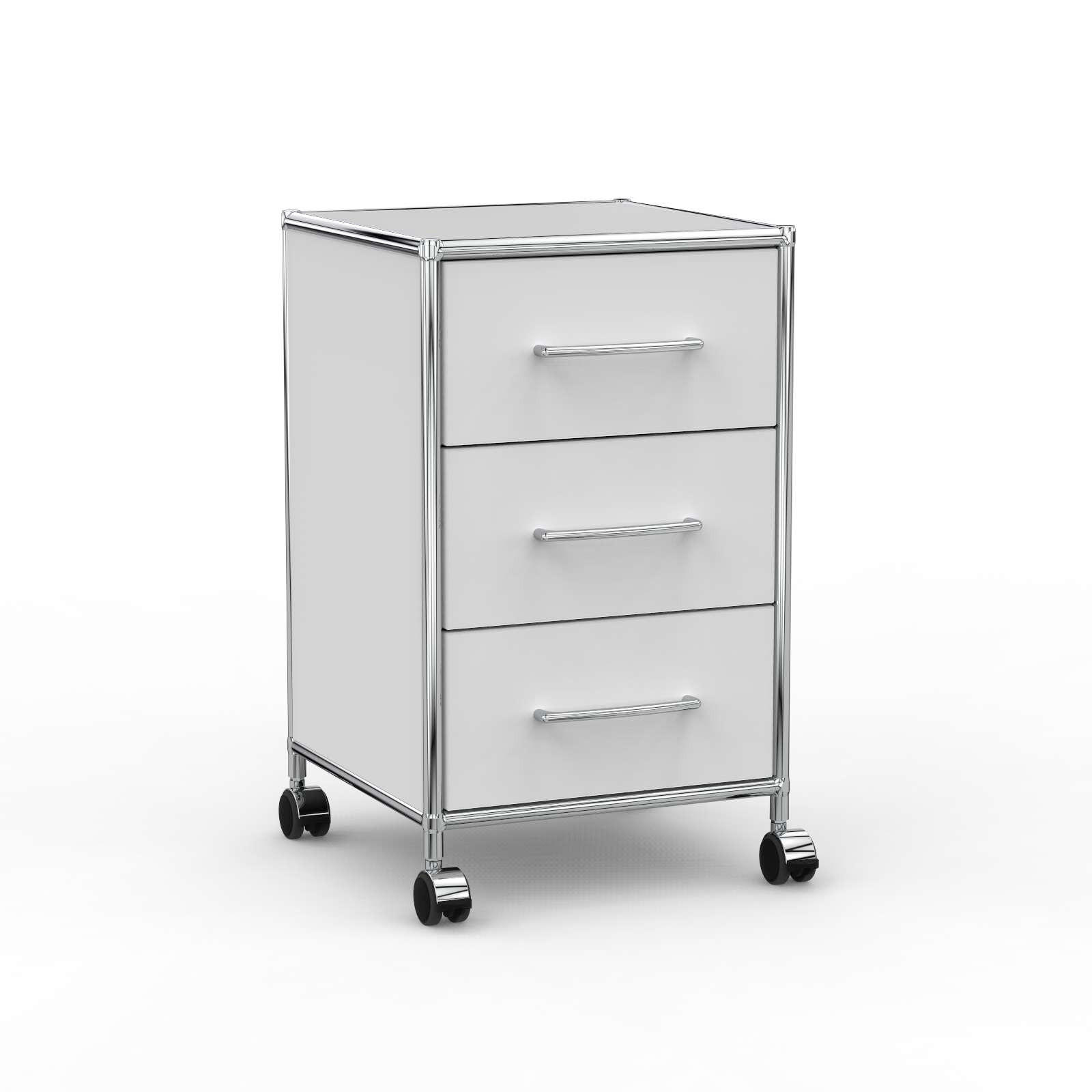 BÜRO-ROLLCONTAINER Holz, 40cm - 3 Schubladen, Lichtgrau - Chromfarben/Silberfarben, Holzwerkstoff/Metall (40/66.5/39.7cm) - Versee