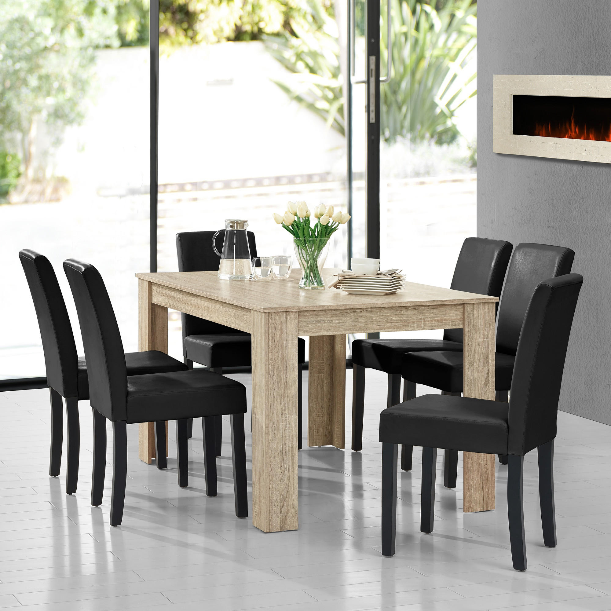 TISCHGRUPPE Forssa - Schwarz/Naturfarben, Holz/Holzwerkstoff (140/77/90cm) - [en.casa]
