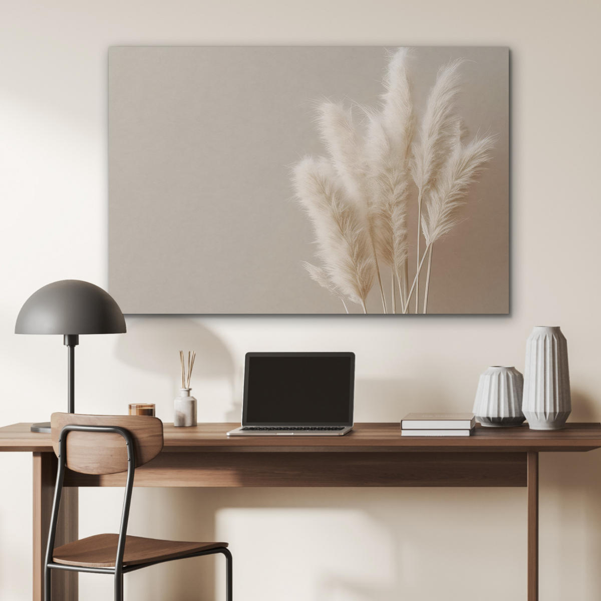 AKUSTIKPANEEL Pampasgras - Federn - Pastell - Weiß 100x70 cm - Naturfarben, Textil (100/0.9/70cm) - MuchoWow